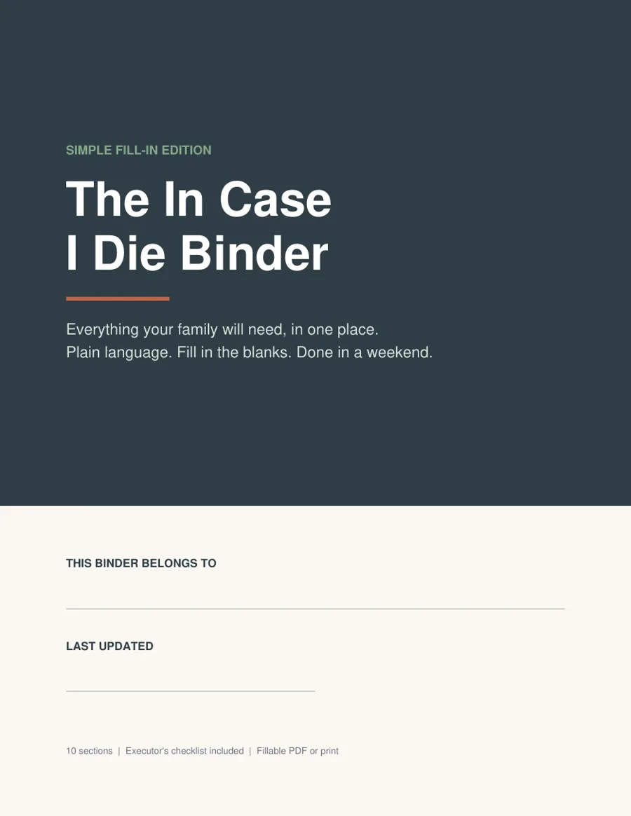 In Case I Die Binder cover