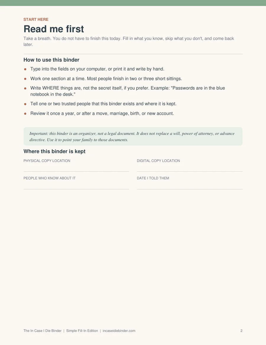 Read me first page