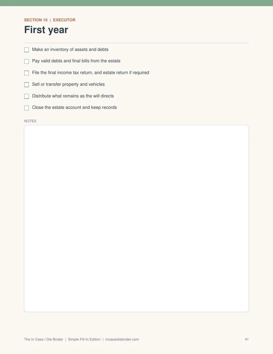 Executor: first year page